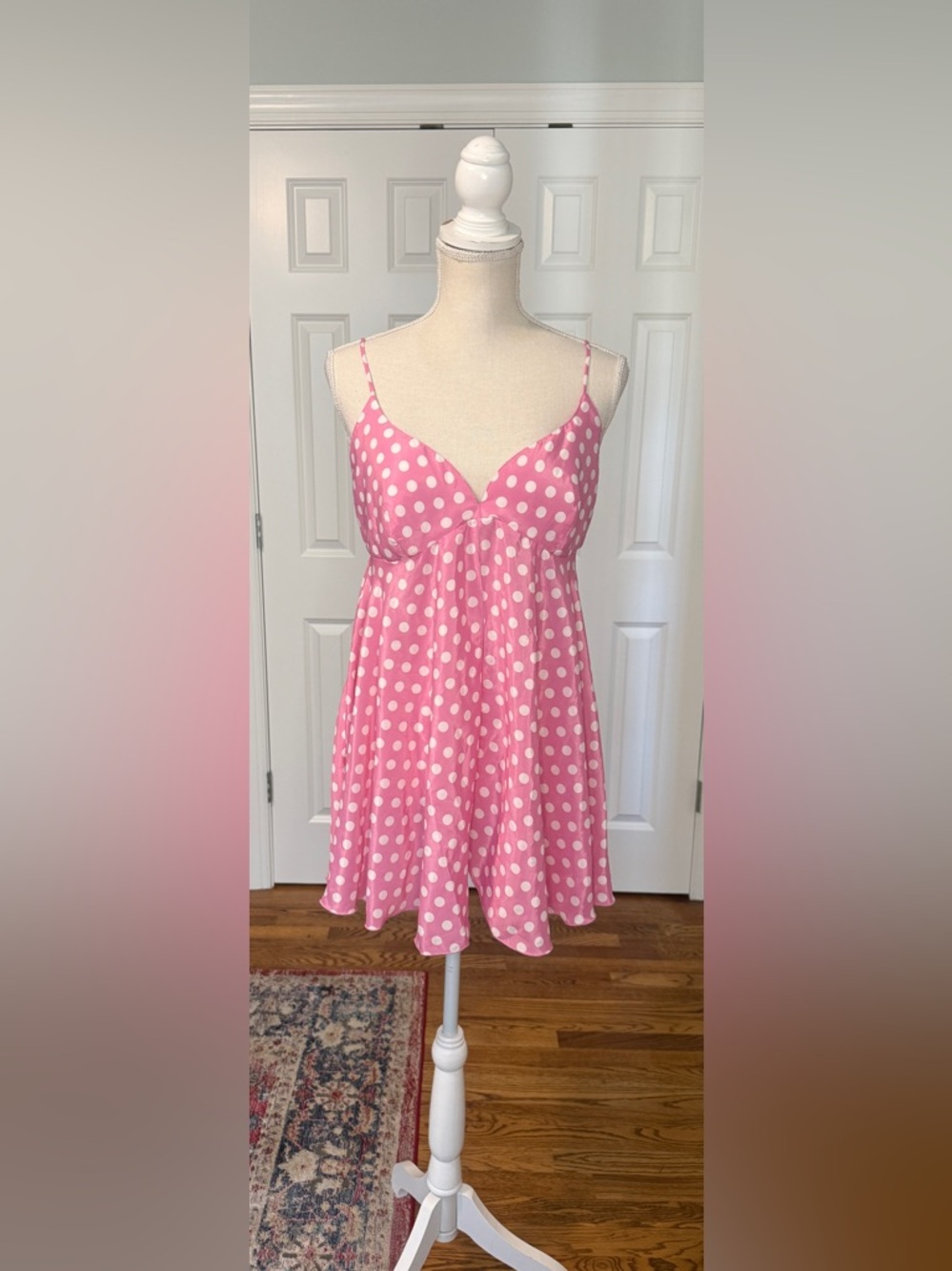 Victoria Secret Pink & White Polkadot Babydoll Lingerie Sz L